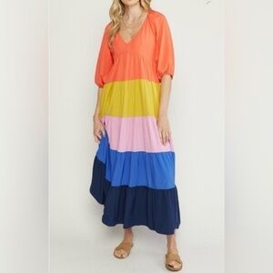 Entro Multicolor Puff Sleeve Sundress